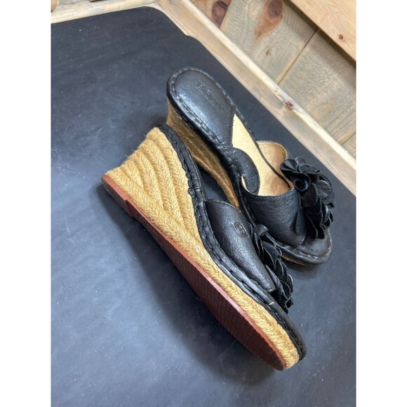 Born Black Leather Wedge Sandals With Floral Detail & Espadrille Sole Size 8 - Picture 5 of 10